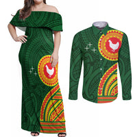 Manu'a Cession Day Couples Matching Off Shoulder Maxi Dress and Long Sleeve Button Shirt Polynesian Pattern