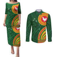 Manu'a Cession Day Couples Matching Puletasi and Long Sleeve Button Shirt Polynesian Pattern