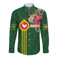 Manu'a Cession Day 120th Anniversary Long Sleeve Button Shirt Polynesian Pattern and Hibiscus Flower