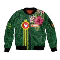 Manu'a Cession Day 120th Anniversary Sleeve Zip Bomber Jacket Polynesian Pattern and Hibiscus Flower