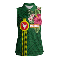 Manu'a Cession Day 120th Anniversary Women Sleeveless Polo Shirt Polynesian Pattern and Hibiscus Flower