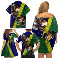 Manu'a Island and American Samoa Family Matching Off Shoulder Short Dress and Hawaiian Shirt Rooster and Eagle Mascot