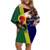 Manu'a Island and American Samoa Family Matching Off Shoulder Short Dress and Hawaiian Shirt Rooster and Eagle Mascot
