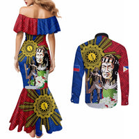 Philippines Lapu-Lapu Couples Matching Mermaid Dress and Long Sleeve Button Shirt Filipino Sun Tattoo With Yakan Pattern LT03 - Polynesian Pride