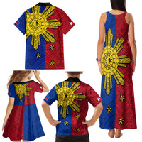 Philippines Sun Batok Tattoo Family Matching Tank Maxi Dress and Hawaiian Shirt Polynesian and Yakan Pattern