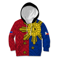 Philippines Sun Batok Tattoo Kid Hoodie Polynesian and Yakan Pattern