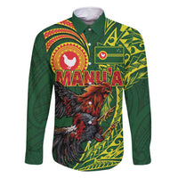 Proud of Manu'a Islands Family Matching Long Sleeve Bodycon Dress and Hawaiian Shirt Rooster and Polynesian Art Wing Style LT03 Dad's Shirt - Long Sleeve Green - Polynesian Pride