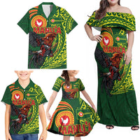 Proud of Manu'a Islands Family Matching Off Shoulder Maxi Dress and Hawaiian Shirt Rooster and Polynesian Art Wing Style