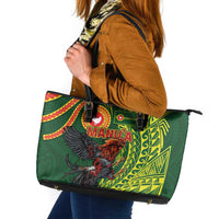 Proud of Manu'a Islands Leather Tote Bag Rooster and Polynesian Art Wing Style