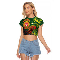 Proud of Manu'a Islands Raglan Cropped T Shirt Rooster and Polynesian Art Wing Style