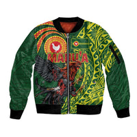 Proud of Manu'a Islands Sleeve Zip Bomber Jacket Rooster and Polynesian Art Wing Style LT03 Unisex Green - Polynesian Pride