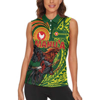 Proud of Manu'a Islands Women Sleeveless Polo Shirt Rooster and Polynesian Art Wing Style