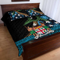 Fiji Day Quilt Bed Set Palm Tree With Plumeria Tapa Tribal Pattern