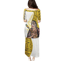 Maori Warrior Puletasi Silver Fern New Zealand Map With Kowhaiwhai Pattern LT03 - Polynesian Pride