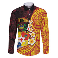 Tonga Culture Family Matching Long Sleeve Bodycon Dress and Hawaiian Shirt Ngatu Pattern with Plumeria and Hibiscus LT03 Dad's Shirt - Long Sleeve Black - Polynesian Pride