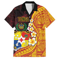 Tonga Culture Family Matching Tank Maxi Dress and Hawaiian Shirt Ngatu Pattern with Plumeria and Hibiscus LT03 Dad's Shirt - Short Sleeve Black - Polynesian Pride