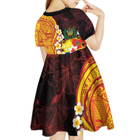 Tonga Culture Kid Short Sleeve Dress Ngatu Pattern with Plumeria and Hibiscus