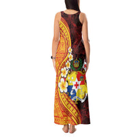 Tonga Culture Tank Maxi Dress Ngatu Pattern with Plumeria and Hibiscus