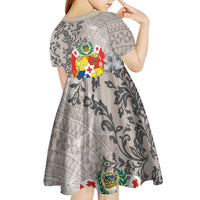 Tonga Culture Kid Short Sleeve Dress Ngatu Pattern and Blooming Hibiscus LT03 - Polynesian Pride