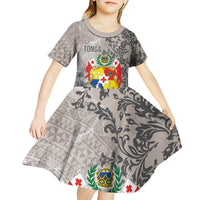 Tonga Culture Kid Short Sleeve Dress Ngatu Pattern and Blooming Hibiscus LT03 - Polynesian Pride