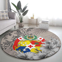 Tonga Culture Round Carpet Ngatu Pattern and Blooming Hibiscus LT03 - Polynesian Pride
