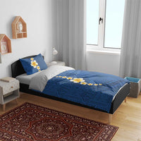 Polynesian Hibiscus and Plumeria with Tapa Pattern Bedding Set Blue Color LT03 - Polynesian Pride