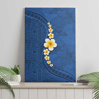 Polynesian Hibiscus and Plumeria with Tapa Pattern Canvas Wall Art Blue Color