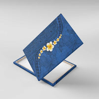 Polynesian Hibiscus and Plumeria with Tapa Pattern Canvas Wall Art Blue Color