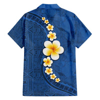 Polynesian Hibiscus and Plumeria with Tapa Pattern Family Matching Off The Shoulder Long Sleeve Dress and Hawaiian Shirt Blue Color LT03 - Polynesian Pride