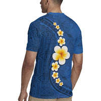 Polynesian Hibiscus and Plumeria with Tapa Pattern Rugby Jersey Blue Color