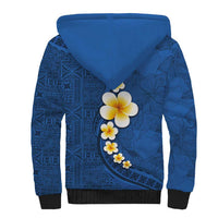 Polynesian Hibiscus and Plumeria with Tapa Pattern Sherpa Hoodie Blue Color