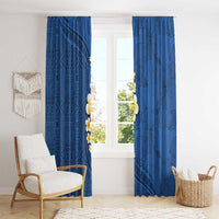 Polynesian Hibiscus and Plumeria with Tapa Pattern Window Curtain Blue Color