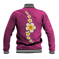Polynesian Hibiscus and Plumeria with Tapa Pattern Baseball Jacket Pink Color LT03 - Polynesian Pride
