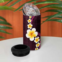 Polynesian Hibiscus and Plumeria with Tapa Pattern 4 in 1 Can Cooler Tumbler Pink Color