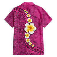 Polynesian Hibiscus and Plumeria with Tapa Pattern Family Matching Off The Shoulder Long Sleeve Dress and Hawaiian Shirt Pink Color LT03 - Polynesian Pride