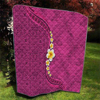 Polynesian Hibiscus and Plumeria with Tapa Pattern Quilt Pink Color