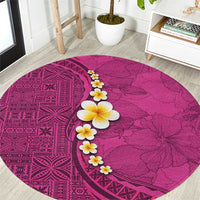 Polynesian Hibiscus and Plumeria with Tapa Pattern Round Carpet Pink Color LT03 Pink - Polynesian Pride