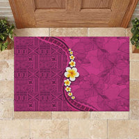 Polynesian Hibiscus and Plumeria with Tapa Pattern Rubber Doormat Pink Color LT03 Pink - Polynesian Pride