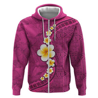 Polynesian Hibiscus and Plumeria with Tapa Pattern Zip Hoodie Pink Color LT03 Zip Hoodie Pink - Polynesian Pride