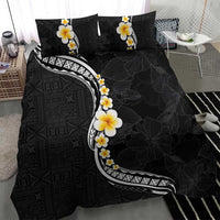 Pacific Hibiscus and Plumeria with Tapa Pattern Bedding Set Black Color LT03 - Polynesian Pride