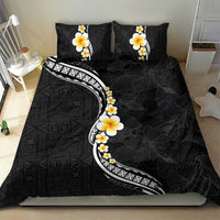Pacific Hibiscus and Plumeria with Tapa Pattern Bedding Set Black Color LT03 - Polynesian Pride