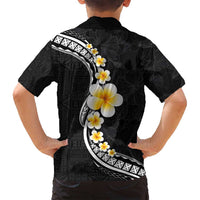 Pacific Hibiscus and Plumeria with Tapa Pattern Family Matching Tank Maxi Dress and Hawaiian Shirt Black Color LT03 - Polynesian Pride