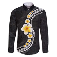Pacific Hibiscus and Plumeria with Tapa Pattern Family Matching Tank Maxi Dress and Hawaiian Shirt Black Color LT03 Dad's Shirt - Long Sleeve Black - Polynesian Pride