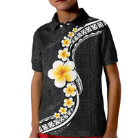 Pacific Hibiscus and Plumeria with Tapa Pattern Kid Polo Shirt Black Color