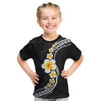 Pacific Hibiscus and Plumeria with Tapa Pattern Kid T Shirt Black Color