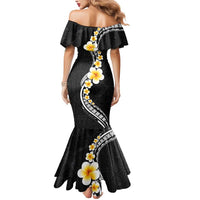 Pacific Hibiscus and Plumeria with Tapa Pattern Mermaid Dress Black Color