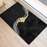 Pacific Hibiscus and Plumeria with Tapa Pattern Rubber Doormat Black Color LT03 - Polynesian Pride