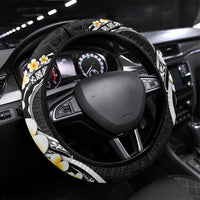 Pacific Hibiscus and Plumeria with Tapa Pattern Steering Wheel Cover Black Color LT03 Universal Fit Black - Polynesian Pride