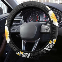 Pacific Hibiscus and Plumeria with Tapa Pattern Steering Wheel Cover Black Color LT03 - Polynesian Pride