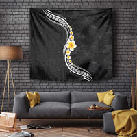 Pacific Hibiscus and Plumeria with Tapa Pattern Tapestry Black Color